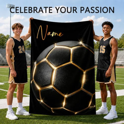 Custom Soccer Throw Blanket for Teen Boys - Gold / Single