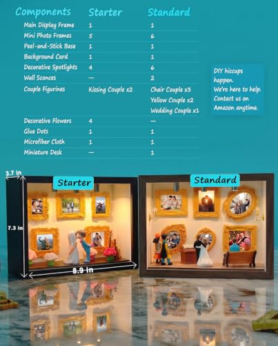 DIY Shadow Box Kit with Mini Frames & LED Lights - Black Variation