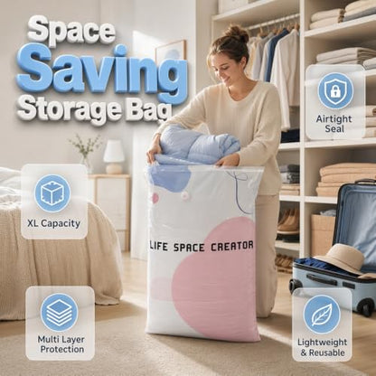 Large No-Pump Vacuum Storage Bags - 31.5x39.4in Compression Organizer for Clothes & Comforters (2 Pack)
