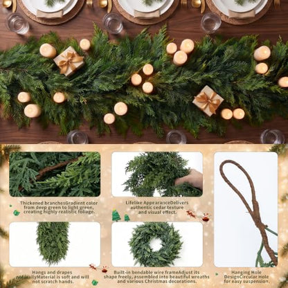 10FT Christmas Cedar Garland - Real Touch Faux Greenery Decor, Pack of 2