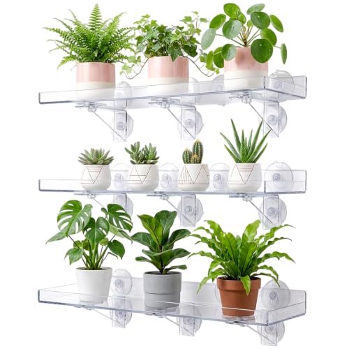 3 Pack Acrylic Window Plant Shelves with Suction Cups - Heavy Duty Indoor Garden Racks