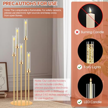 8-Piece Gold Candle Holder Set - 41.3 Inch Tall Home Decor with 5 Arms - Only Holders