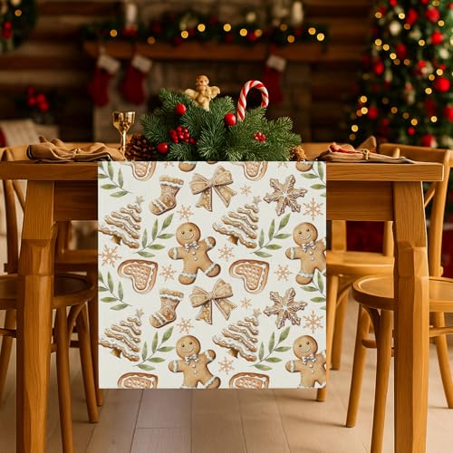 Christmas Gingerbread Man Table Runner 13x72 Inch Seasonal Kitchen Decor