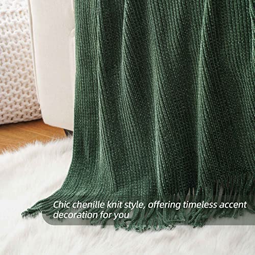 Dark Green Throw Blanket for Couch 60x80 Inches - Soft Farmhouse Style Bed Cover