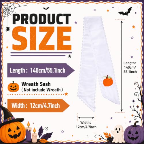 Fall Wreath Sash with Embroidered Pumpkin and Hello Fall Banner - 55.1" x 4.7"