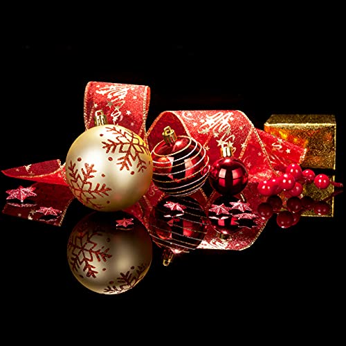 Assorted Christmas Ball Ornaments Set with Reusable Gift Box - Red Gold 80mm