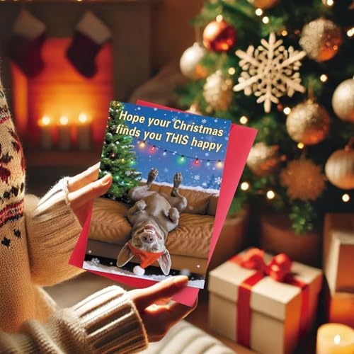 Funny Christmas Card with Dog Santa Hat - Humorous Holiday Greeting Card - WY-477