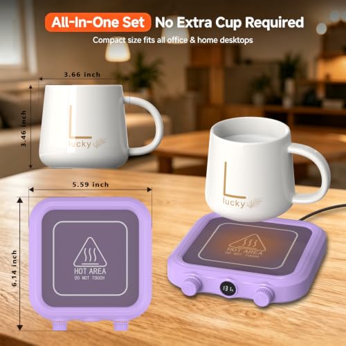 Purple Coffee Mug Warmer & Mug Set with 8 Temp Settings, Auto Shutoff