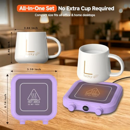 Purple Coffee Mug Warmer & Mug Set with 8 Temp Settings, Auto Shutoff