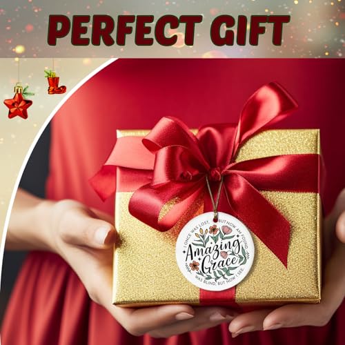 Amazing Grace Christian Ceramic Keepsake Ornament - Floral Scripture Gift for Women & Teens