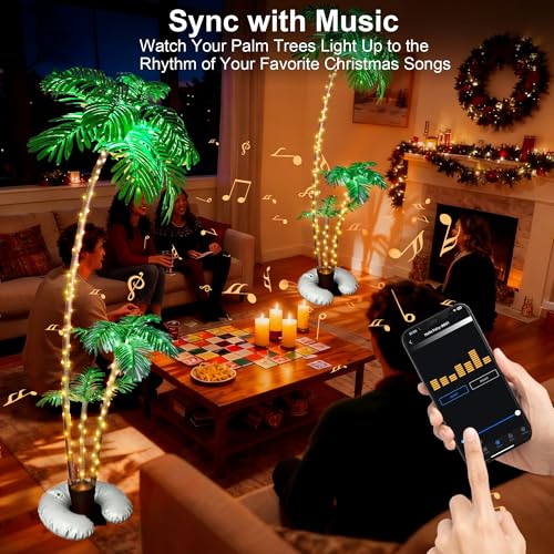 6Ft LED Palm Tree with 3 Branches - Festive Christmas Decor, App-Controlled