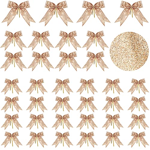 Waydress Glitter Christmas Tree Ribbon Bow Set - Champagne Gold, 36 Pieces