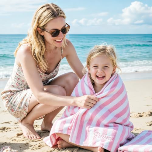 Personalized Embroidered Striped Beach Towel for Adults Kids - 2 Sizes