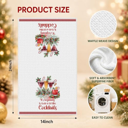 Christmas Kitchen Towels 4 Pack - Multi 1664 Waffle Microfiber Hand Towels