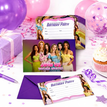 Kpop Theme Birthday Invitation Cards with Purple Envelopes – 16 Pack