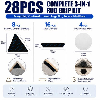 28PCS Carpet Rug Corner Grippers Non Slip Anti Curl Rug Stoppers