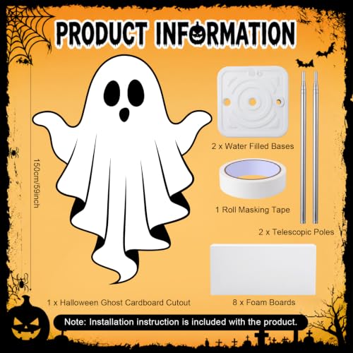 Halloween Ghost Cardboard Cutout with Base - 5 Ft Spooky Photo Prop