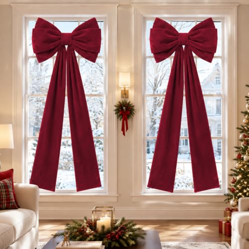 Wine Red 27x82 Inch Velvet Christmas Door Bows - 2 Pack