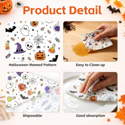 Multicolored Halloween Disposable Napkins - 50 Pack Guest Dinner Paper Towels