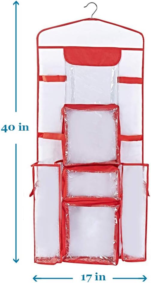 ProPik Wrapping Paper Storage Organizer - Double-Sided Design with Multiple Pockets | 40" x 17" Clear PVC Bag (Red)