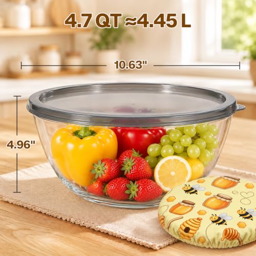Large Glass Mixing Bowl with Lid - 4.7 Quart for Baking & Kitchen prep