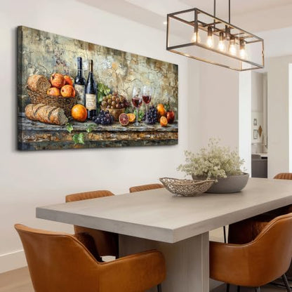 Retro Still Life Wine Painting Wall Art - 60x30 Inches Canvas Decor