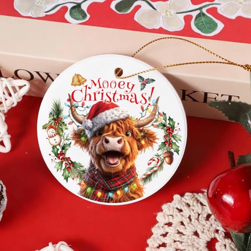 Highland Cow Christmas Ornament - Farmhouse Holiday Decor with Box - Moosey Christmas