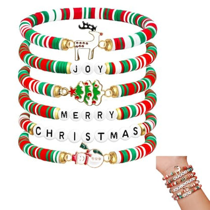 6-Pack Colorful Christmas Bracelets Holiday Jewelry Gift Set