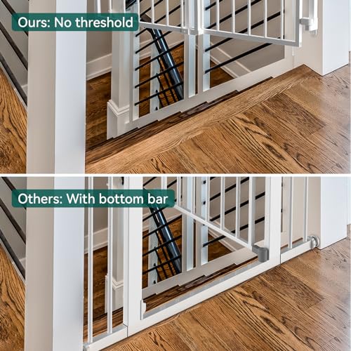 Babelio 29-43" No Bottom Bar Baby Gate for Stairs, Safety Pet Gates with Large Walk Thru Door, Hardware Mount Dog Gate for The House and Doorways, White