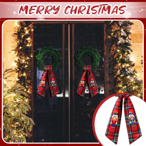 Christmas Red and Black Satin Sash Set for Front Door - Nutcracker Wreath Decor