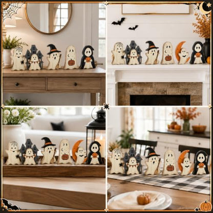 Indoor Halloween Ghost Decor Set - Rustic Wooden Ghost Signs for Fall Home Decor - Variation: Ghost