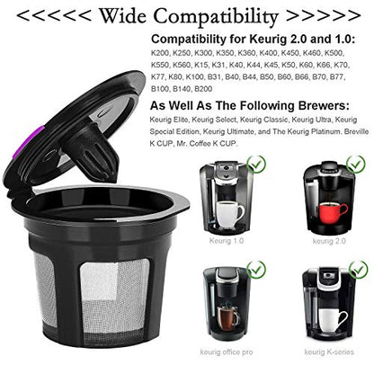 Reusable K Cups 8 Packs for Keurig 2.0 1.0 Coffee Maker, LivingAid K Cup Reusable with Stainless Mesh Universal Refillable K Cups for Keurig Brewers K55 K200 K300 K400 K500 and More