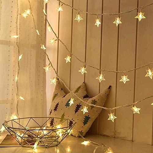 IRIDESCENT Star String Lights, 16ft/5m 50 LED Plug in String Lights Warm White Fairy Lights for Christmas/Wedding/Party Indoor and Outdoor Decoration