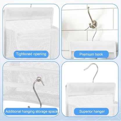 Mesh Shower Caddy Hanging Organizer with Hooks, White Bathroom Storage
