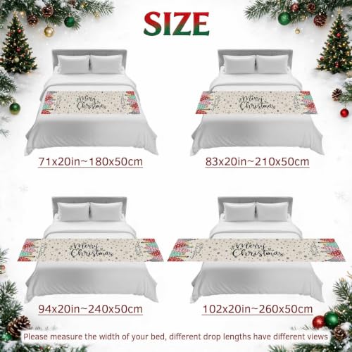 83x20 Beige Christmas Tree Bed Runner Scarf Full Queen Size Winter Holiday Decor