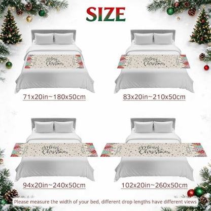 83x20 Beige Christmas Tree Bed Runner Scarf Full Queen Size Winter Holiday Decor