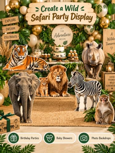 Safari Animal Standups for Baby Shower Photo Booth - 6 Pieces, Jungle Theme
