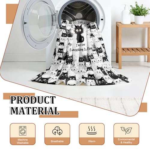 Cat Blanket for Cats Lovers 50x40 Inches Black Kitten Design Cozy Throw