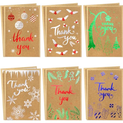 Christmas Thank You Cards with Envelopes 12 Pack Kraft Blank Holiday Greeting Cards