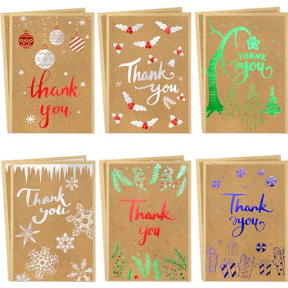 Christmas Thank You Cards with Envelopes 12 Pack Kraft Blank Holiday Greeting Cards