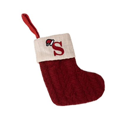 Personalized Christmas Stocking with Initial - Red Cable Knit, 7.87in x 3.94in