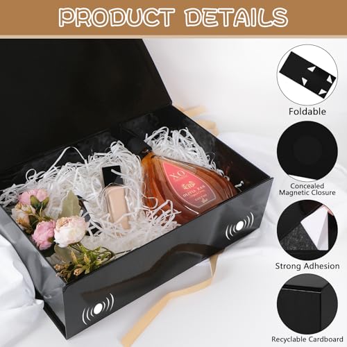 Large Black Gift Box with Magnetic Lid - Collapsible Decorative Storage Pack of 5