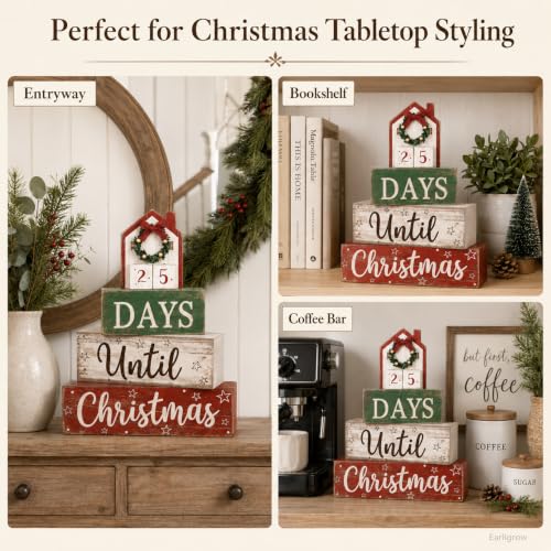 House Christmas Countdown Decorations Indoor - Wooden Festive Calendar with Mini House - Earligrow