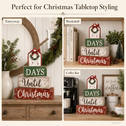 House Christmas Countdown Decorations Indoor - Wooden Festive Calendar with Mini House - Earligrow