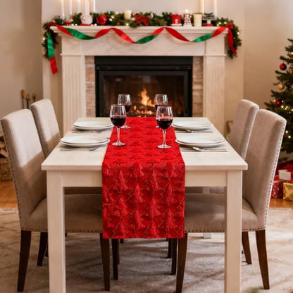 Red Faux Fur Christmas Table Runner 13x36 Inches Holiday Decor