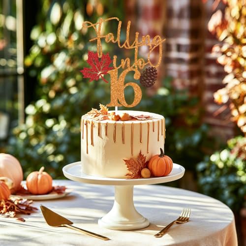 Orange Glitter Falling Into Cake Topper - 16th Birthday Autumn Celebration - Rustic Harvest Party Supplies - Variation: Orange-16