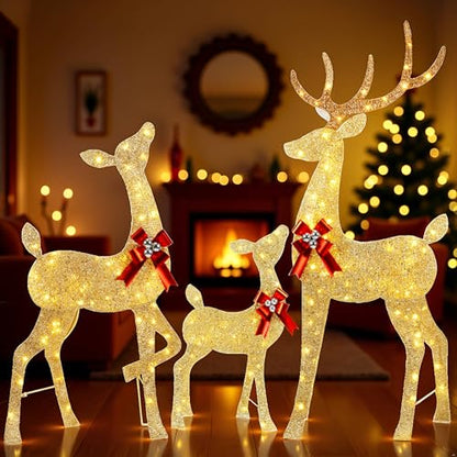 YULETIME 3-Piece Lighted Glitter Reindeer Family Set - 66-Inch Christmas Decor - 2.5D Variant