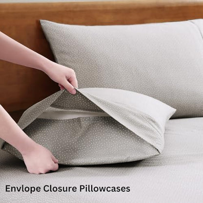 Lane Linen 100% Organic Cotton Grey (White Dot) King-Sheets Set, 4-Piece Long Staple Percale Weave Soft Best Bedding Sheets for Bed, Breathable, , Fits Mattress Upto 15inch Deep