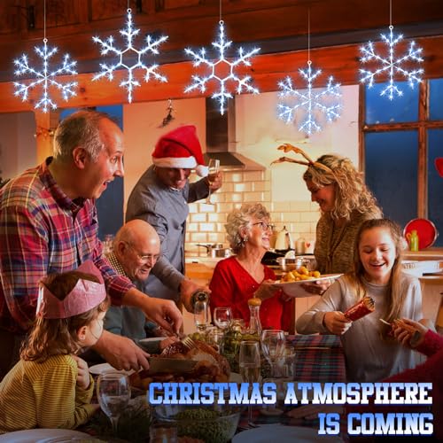 Blue Christmas Window Snowflake Lights - 8 Pcs with Remote Control