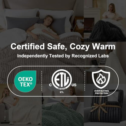 Electric Heated Blanket Throw 50x60 Inches Beige – ETL & FCC Certified